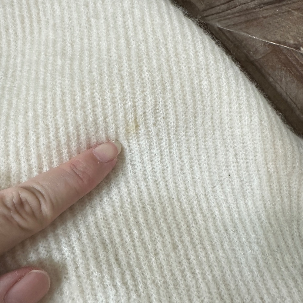 Intermix Asymmetrical Wool Cashmere Sweater Women P Cream Ribbed Knit *FLAW - Picture 11 of 11